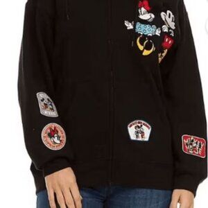 Disney Mickey & Minnie Embroidered Zip-Up Hoodie – Black – Unisex X-Large